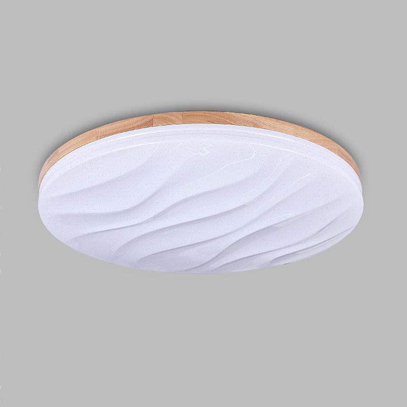 Single Beige Flush Mount Lighting Circle Wooden LED Ceiling Light