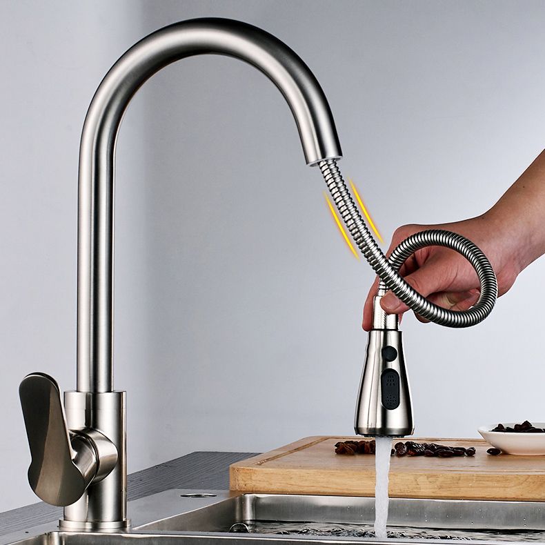 Modern Pull Down Single Handle Kitchen Faucet 1-Hold Profile Faucet