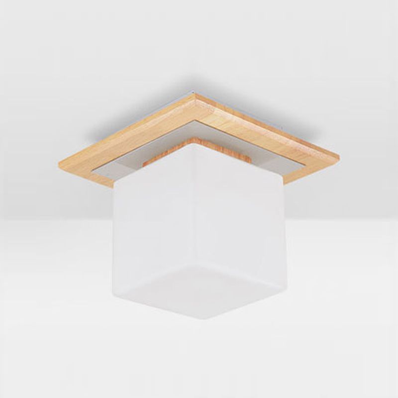 Simplicity Wooden Ceiling Light Fixtures Glass Shade Flush Mount Ceiling Fixture