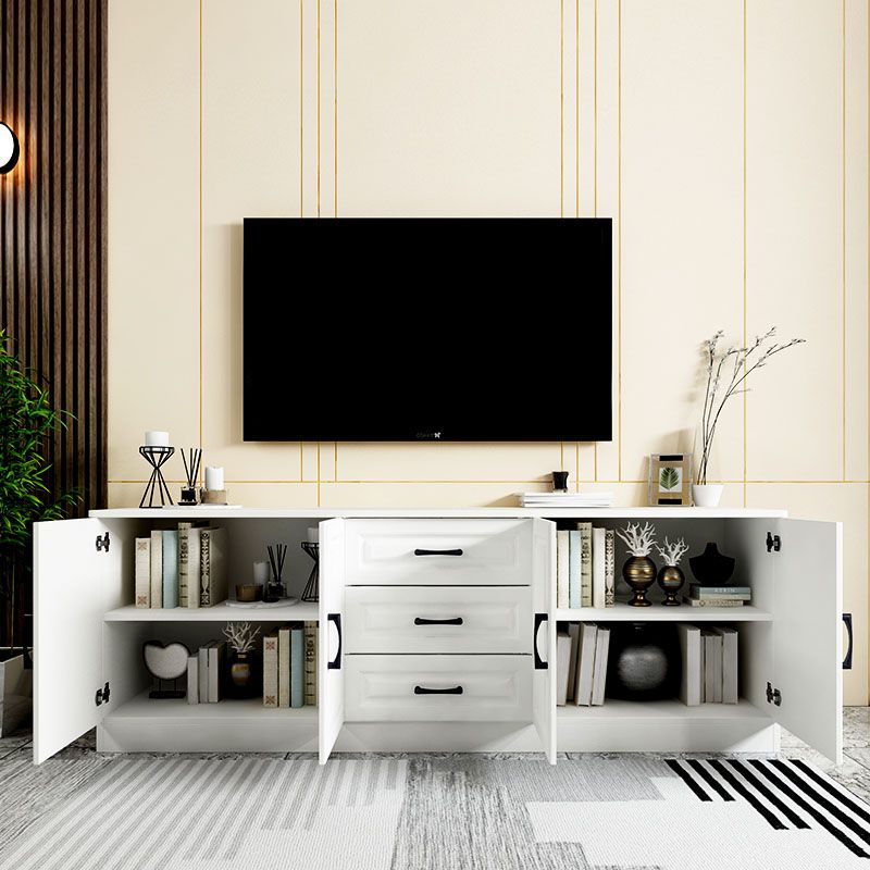 Scandinavian White TV Console Living Room TV Stand with Drawers and Cabinets