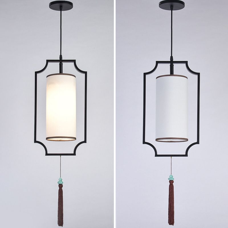 Black Elongated Hanging Ceiling Light Modern Style Fabric Suspension Pendant Light