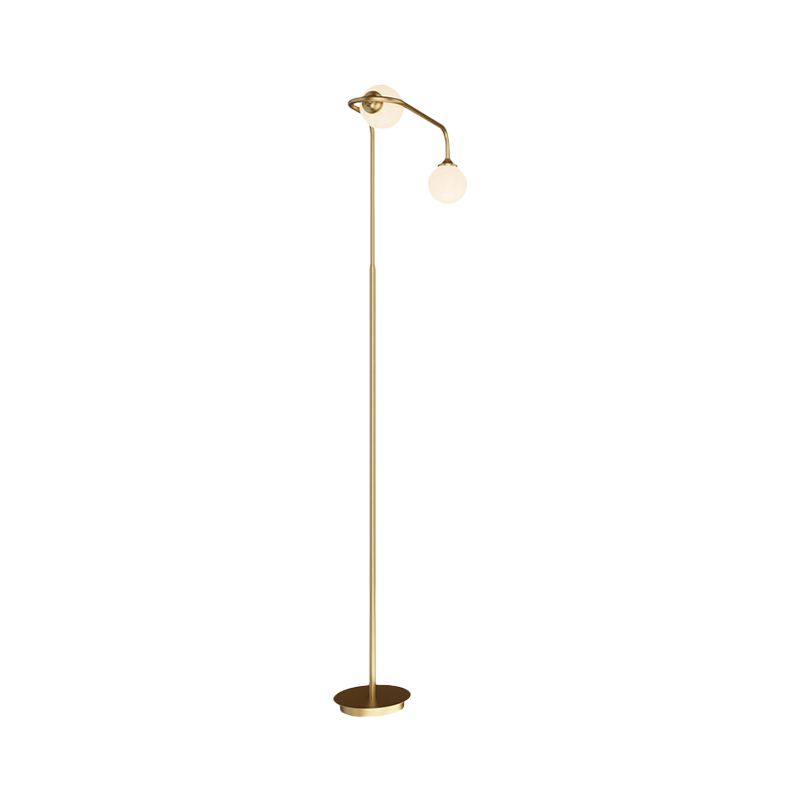 Simple Globe Floor Light Cream Glass 2-Head Living Room Standing Lighting in Brass