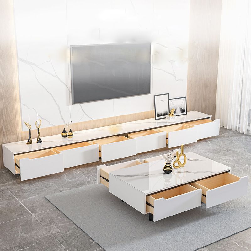 11.81" D Modern TV Stand White Stone TV Console with Drawers