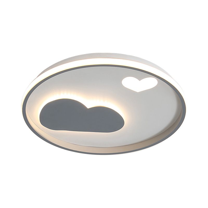 Round Flush Light Fixture Contemporary Metallic Black/White LED Ceiling Mounted Light with Cloud and Heart Pattern in Warm/White Light