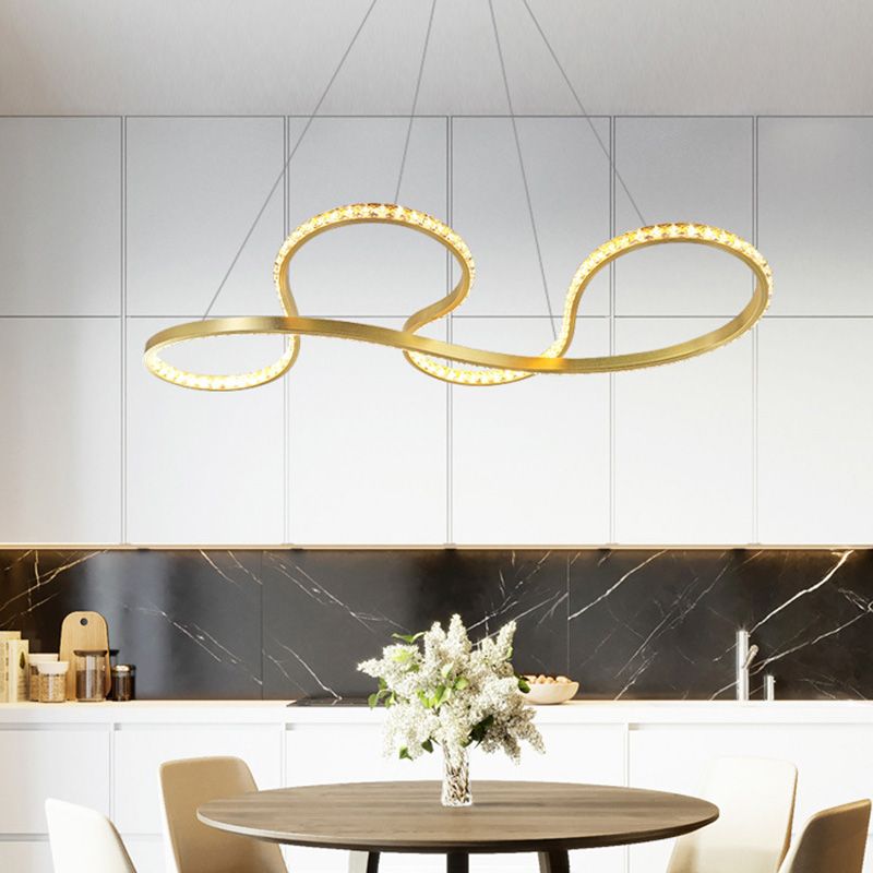 Gold Twist Chandelier Lighting Minimalist Led Crystal Ceiling Pendant Light for Dining Room in Warm/White Light