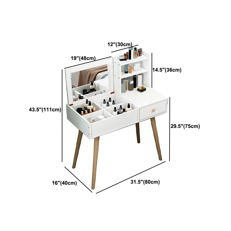 White Wood-based Panel Countertops Solid Wood Legs with Storage Racks and Dressing Tables