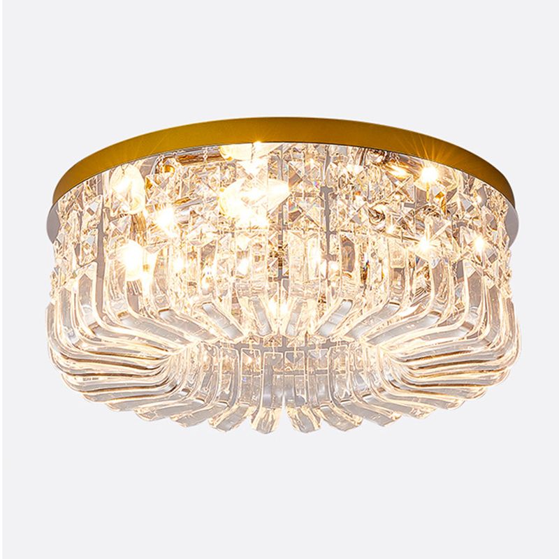 Round Ceiling Lamp Nordic Crystal Flush Mount Light Fixture for Bedroom