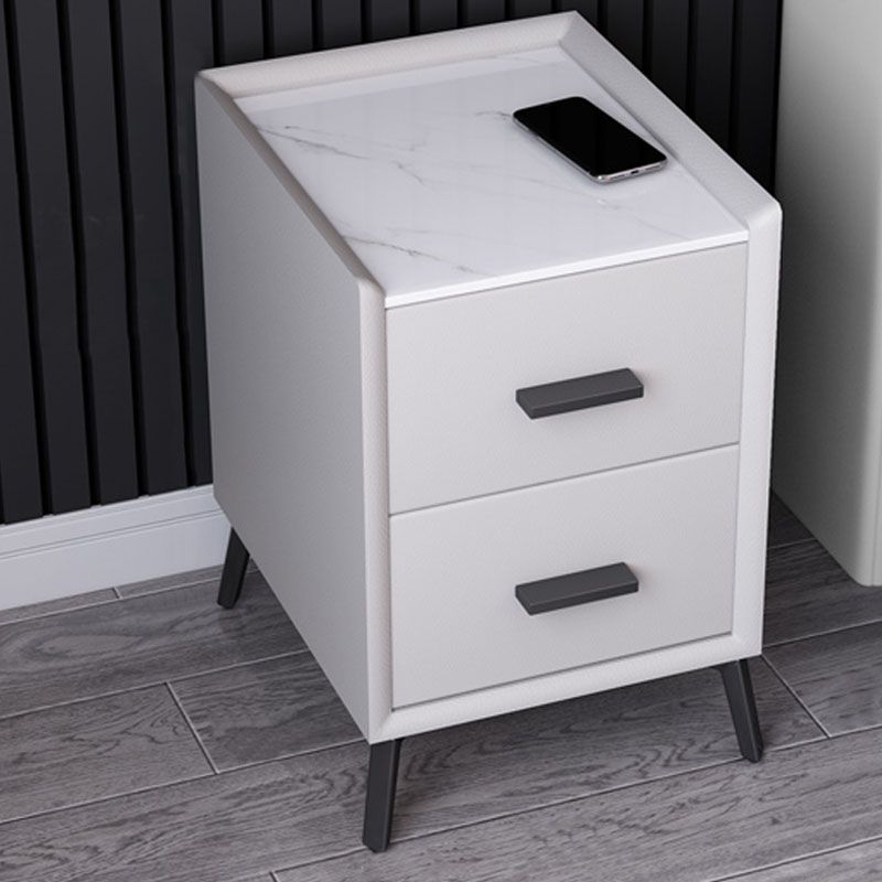 Modern Stone Top Night Table 3 - Drawer Nightstand with Black Legs