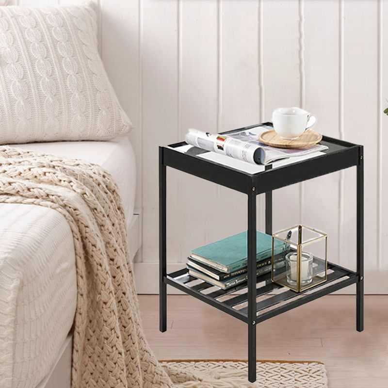 Wooden and Glass Bed Nightstand Modern Minimalist Open Bedside Table with Legs