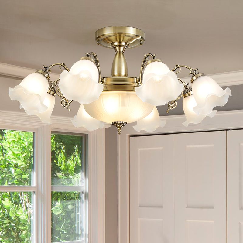 Retro Traditional Ceiling Lamp Glass Shade Flush Mount Light for Clothing Shop