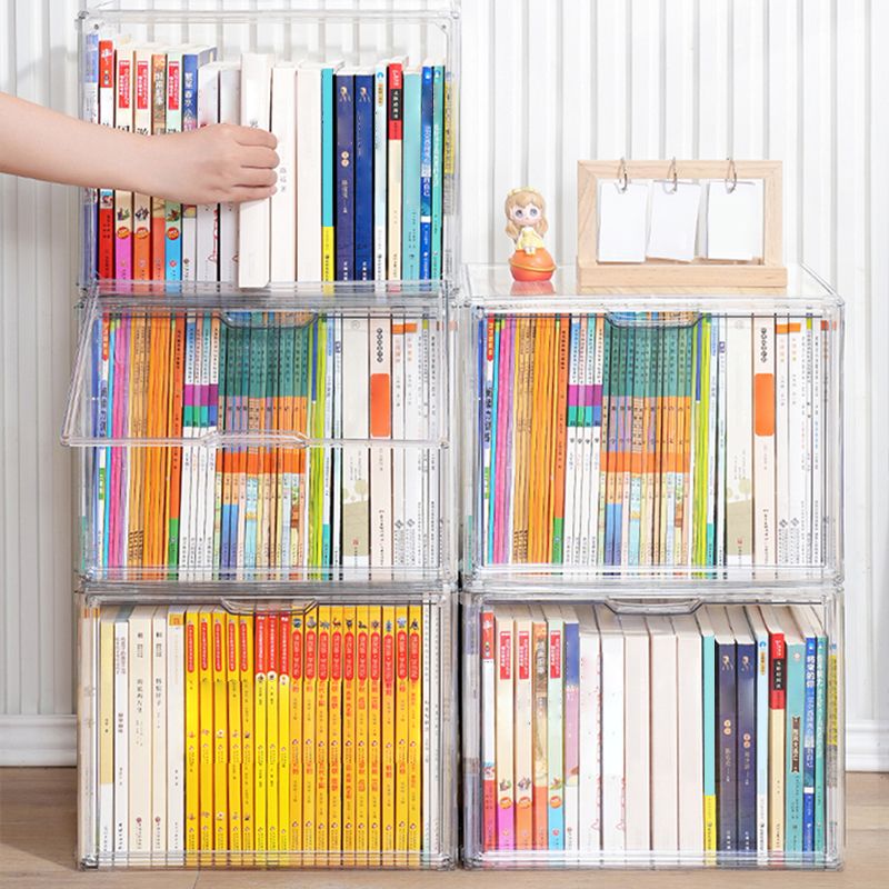 Contemporary Plastic Book Shelf Tabletop Standard Kids Bookcase in Transparent