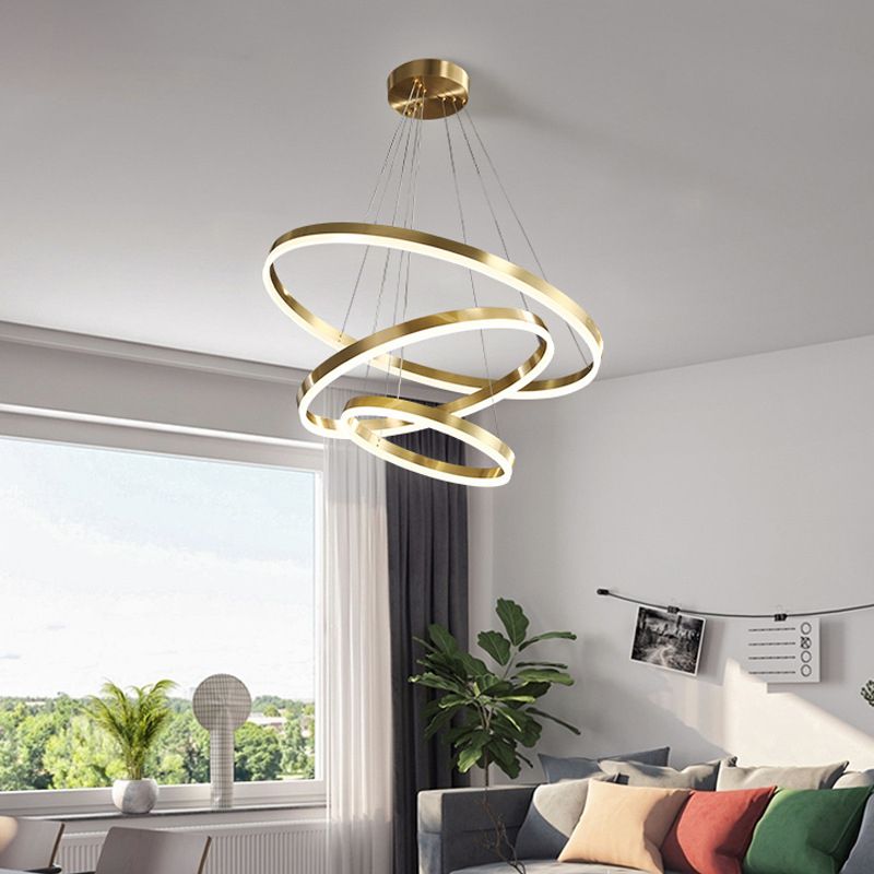 Metal Circles Chandelier Hanging Light Fixture Simple LED Hanging Fixture in Gold