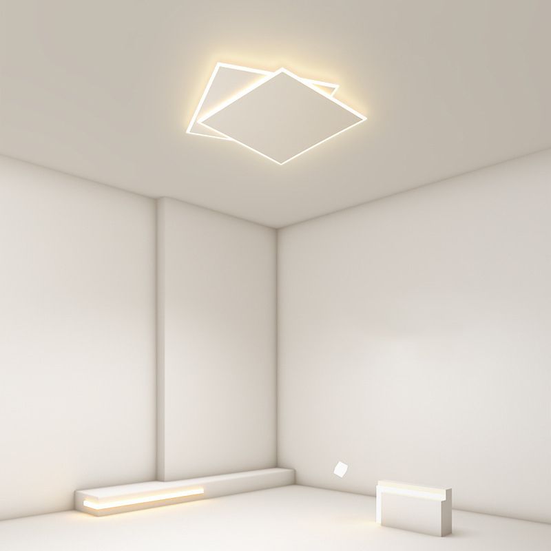 Modern Style Square Ceiling Lights Metal 2 Light Ceiling Lamps for Bedroom in White