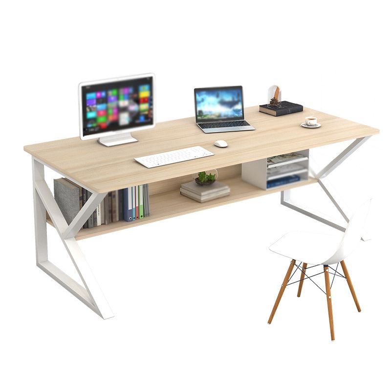 Rectangular Manufactured Wood Writing Desk Contemporary Trestle Base Desk with Shelf