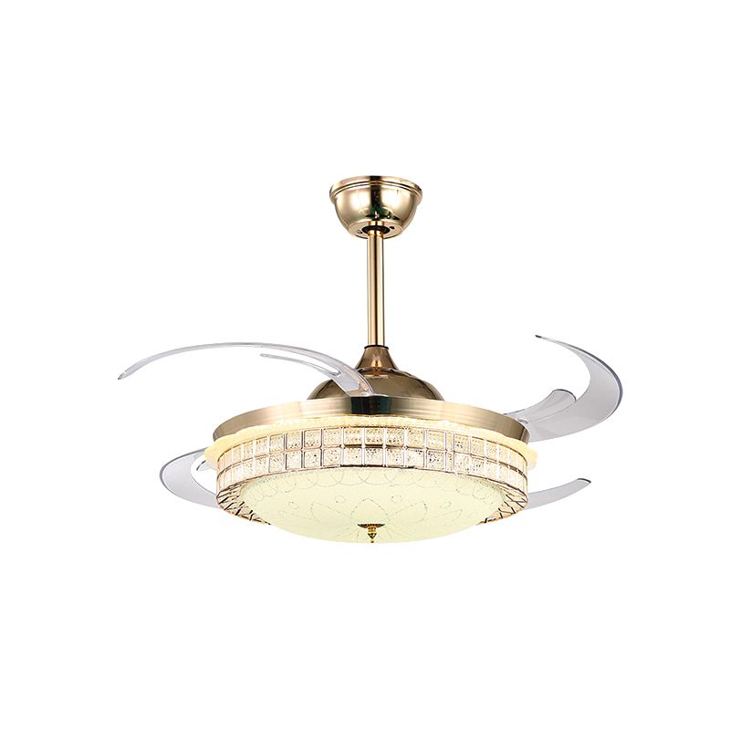 Crystal Bowl Ceiling Fan Lamp Simplicity 4 Blades Bedroom LED Semi Flush Light in Gold, 47" Wide