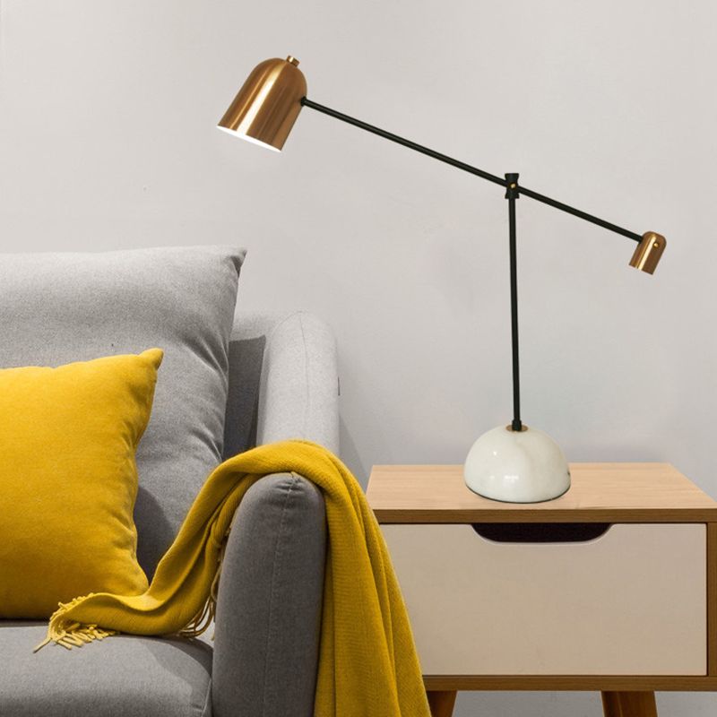 Single Study Desk Lamp Designer White-Brass Balance Arm Reading Light with Bell Metal Shade