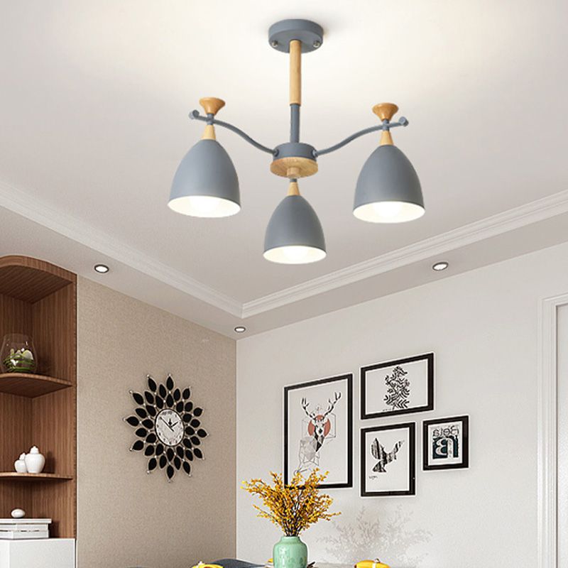 Contemporary Cone Chandelier Pendant Light Metal 3/6/8 Lights Hanging Ceiling Light in Grey/White/Green for Bedroom