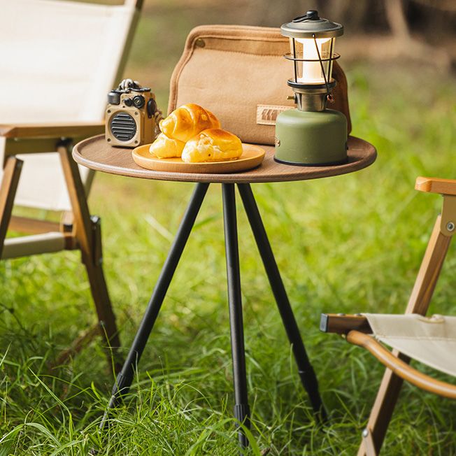 Industrial Metal Folding Side Table Round Lift Wood-Like Dining Table