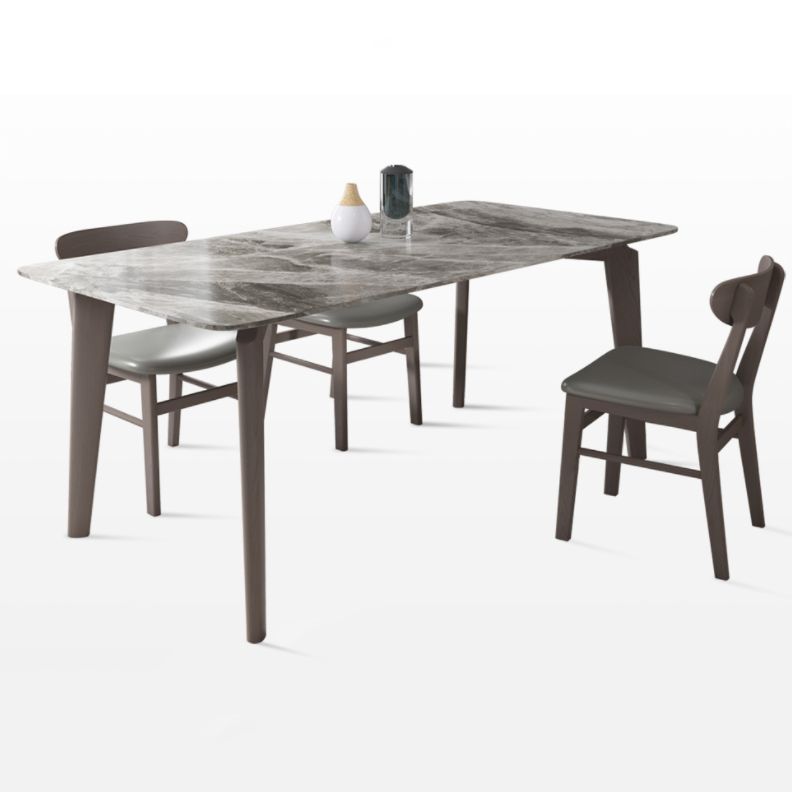 Tavolo da pranzo in pietra sinterizzato in stile moderno con tavolo grigio e 4 gambe in legno massiccio per uso domestico