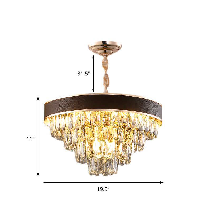 Tiered Crystal Block Chandelier Light Fixture 9/12 Lights Black-Gold Hanging Pendant Light, 19.5"/23.5" Wide