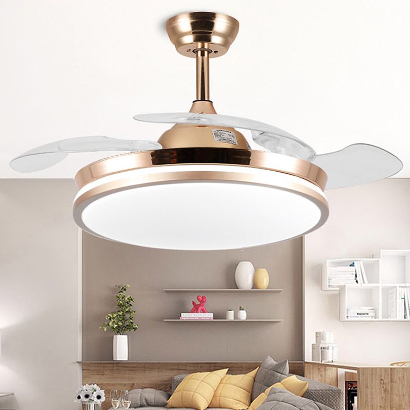 Nordic Style Ceiling Fan Lamp Round Shape Ceiling Fan Light with Acrylic Shade for Bedroom