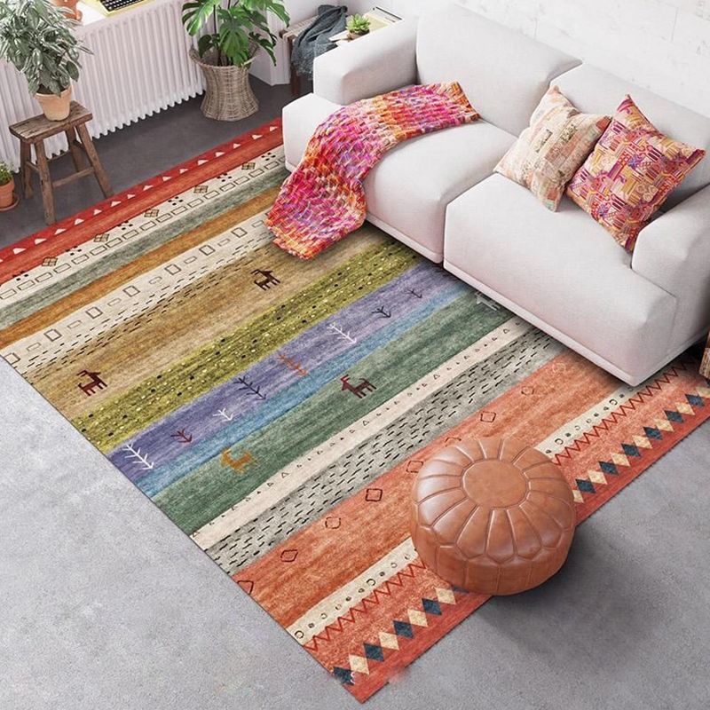 Solid Color Bohemian Indoor Rug Polyester Tribal Pattern Carpet Non-Slip Backing Rug for Home Decor