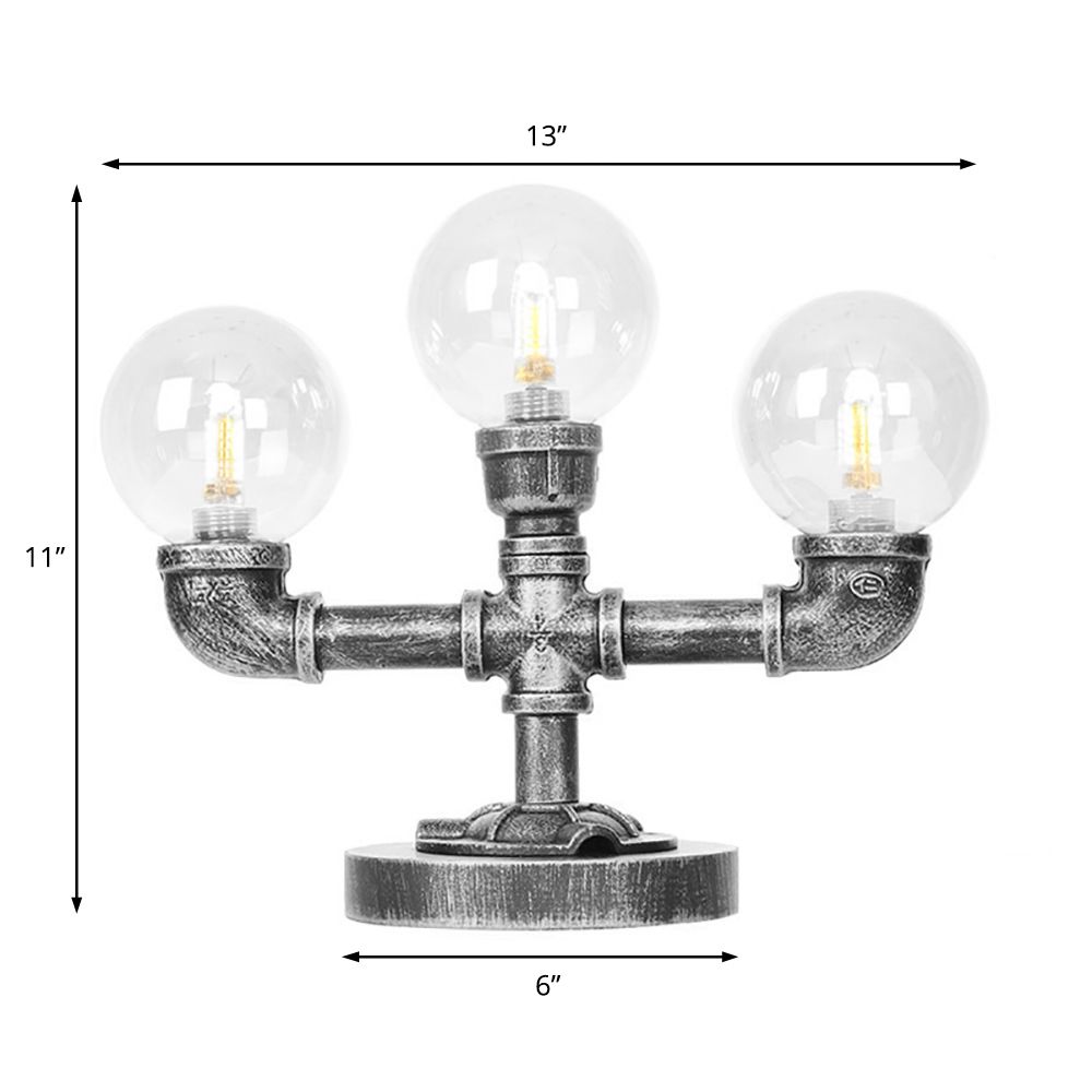 Antique Silver Globe Shade Desk Light Industrial Clear/Amber Glass 3/5-Light Living Room Task Lamp