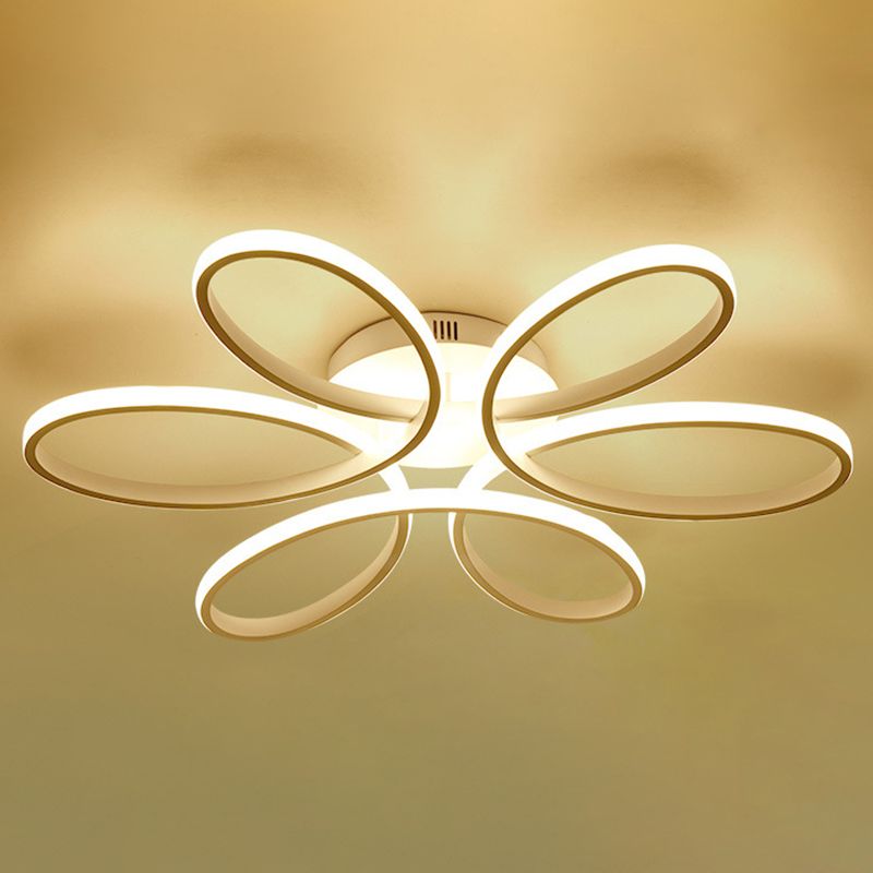 Petal Shape Minimalist LED Line Light Aluminum Contemporary Style Dining Room Semi Flush Mount Lighting Fixture