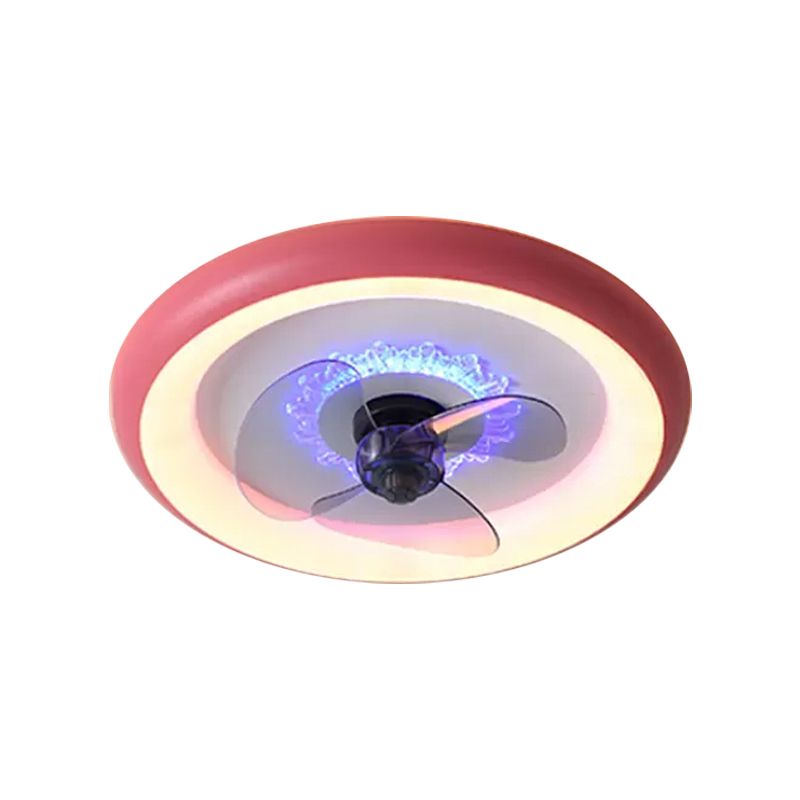 Metalen donut plafondventilator lamp macaron led semi-flush licht in zwart/rood/blauw met 3-blade, 19,5 "breed