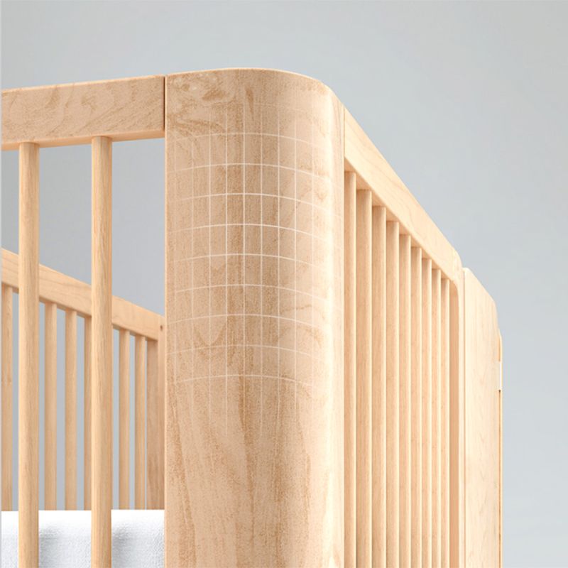 Scandinavian with Casters/Wheels Crib Light Wood with Guardrail Nursery Crib