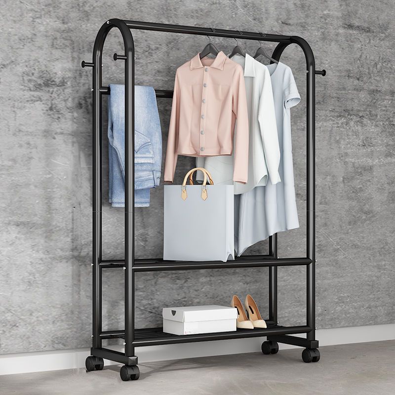 Contemporary Coat Rack Free Standing Coat Hook Two Storage Shelves Metal Hall Stand