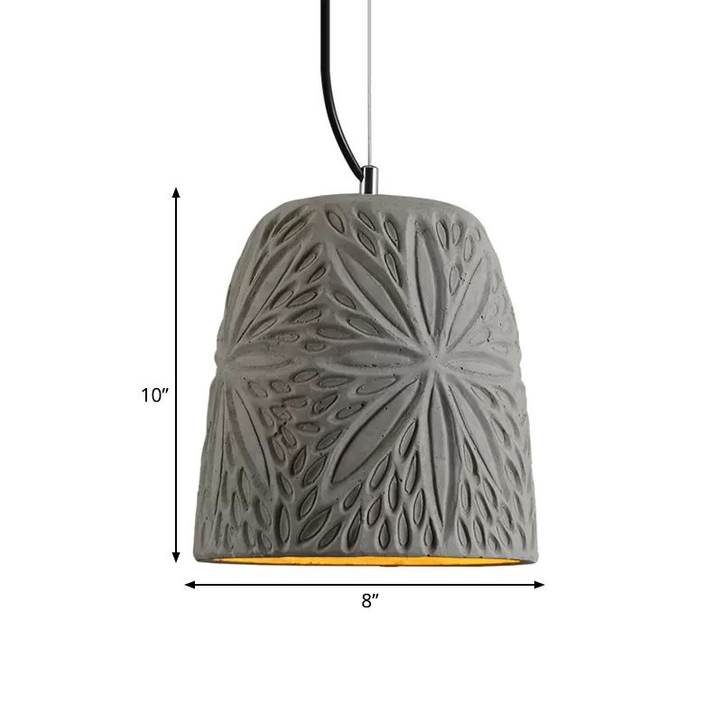 Cup/Conic Cement Hanging Light Antiqued 1 Bulb 8"/12" Width Restaurant Ceiling Pendant Lamp in Grey