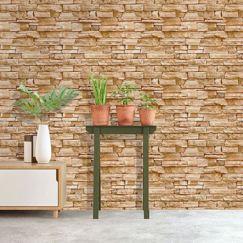 Illusional 3D Bricks Wallpaper Roll Brown PVC Wall Decor, Peel and Paste, 29.1-sq ft