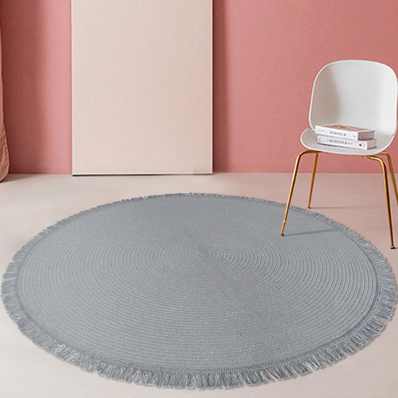 Round Indoor Rug Solid Color Modern Cotton Blend Area Carpet for Living Room