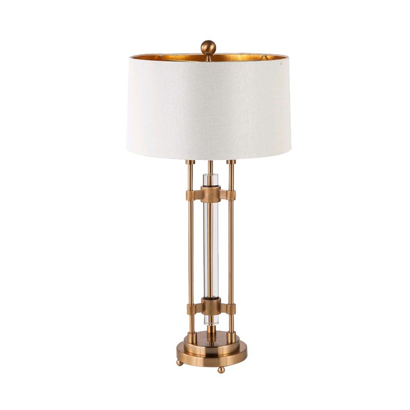 Fabric Barrel Desk Lamp Modern 1 Bulb Gold Table Light, Round Gold Metallic Base