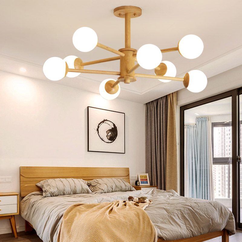 Spherical Shape Pendant Chandeliers Modern Wood Hanging Chandeliers