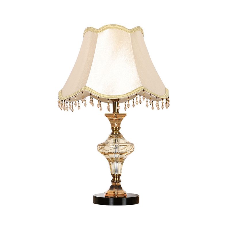 Beige Paneled Bell Nightstand Lamp Modern 1 Light Faceted Crystal Night Lighting with Vase-Shaped Base