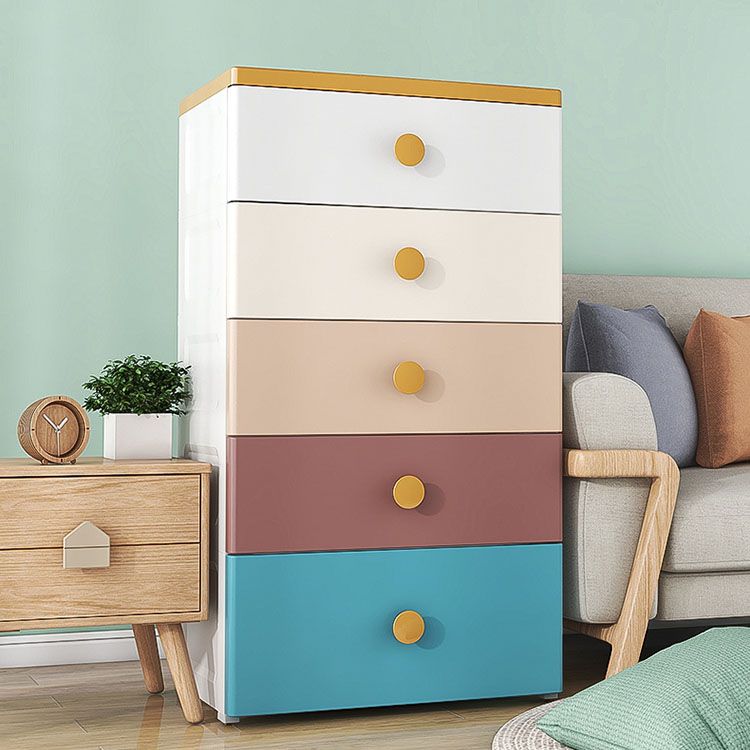 Scandinavian Chest Kids Nightstand Plastic Nursery Dresser with 5 Drawers