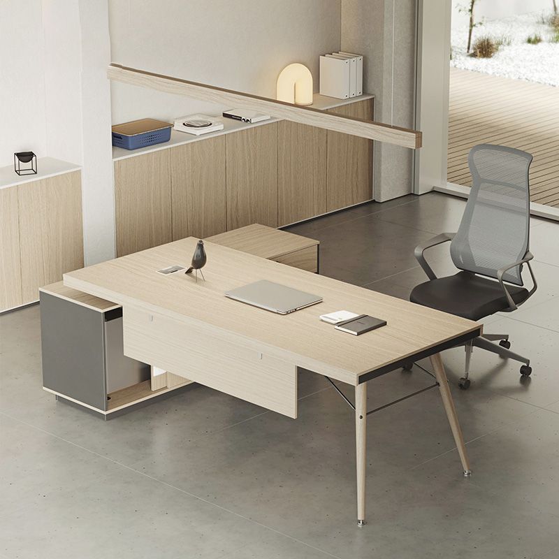 Contemporary Natural Executive Desk Oak L-Shape Wooden Office Desk