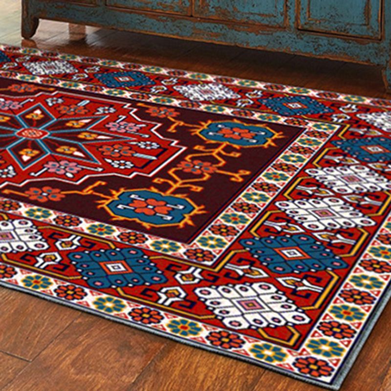 Moroccan Home Decoration Rug Symmetry Print Area Carpet Polyester Non-Slip Backing Indoor Rug