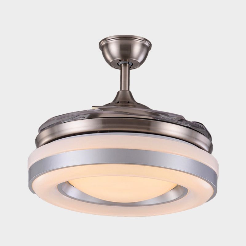 Silver/dorado LED Semi Flush Mount Light Modern Metal Ronda 4 cuchillas Lámpara de ventilador colgante con control remoto, 36 "/42" de ancho