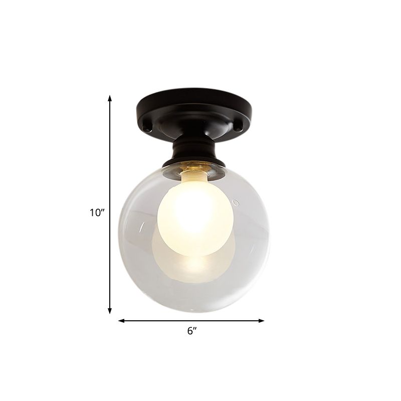 Black One Light Ceiling Lighting Industrial Clear Glass Globe/Round/Oval Shade Flush Mount Light for Living Room