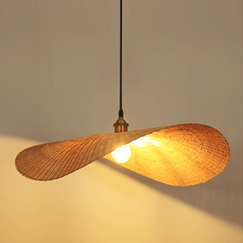 Chinese Hat Shape Pendant Lighting Fixtures Rattan Hanging Light for Restaurant