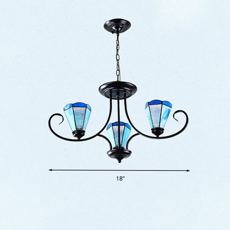 Zwart 3/6/8 Lichten plafond kroonluchter barokke blauw mat glazen kegel plafond hanger licht, 18 "/27.5" /32.5 "w