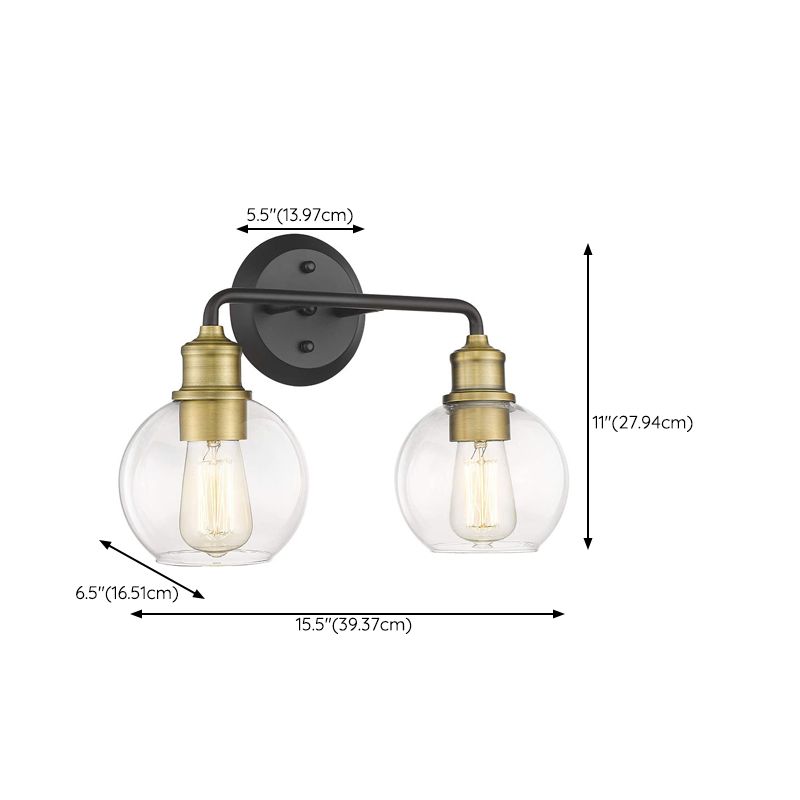 Gold & Black Traditional Bath Sconce 2 / 3 - Light Bathroom Lighting with Dome Glass Shade