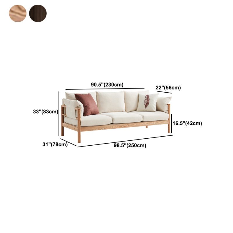 Beige Linen Modern Square Arm Sofa Wooden Standard Sofa for Living Room