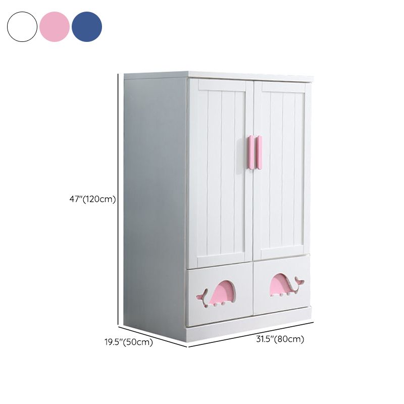 Modern Style Kids Closet White Colour Solid Wood Youth Armoire with 2-drawer