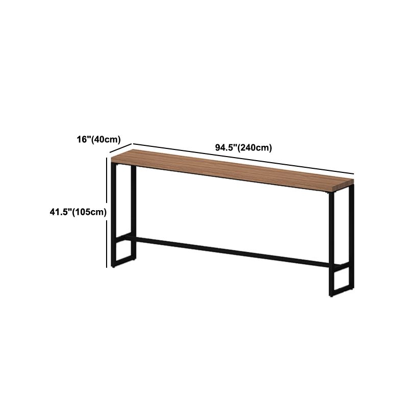 Pine Wood Top Pub Table Rectangle Modern Bar Table with Trestle Base in Black