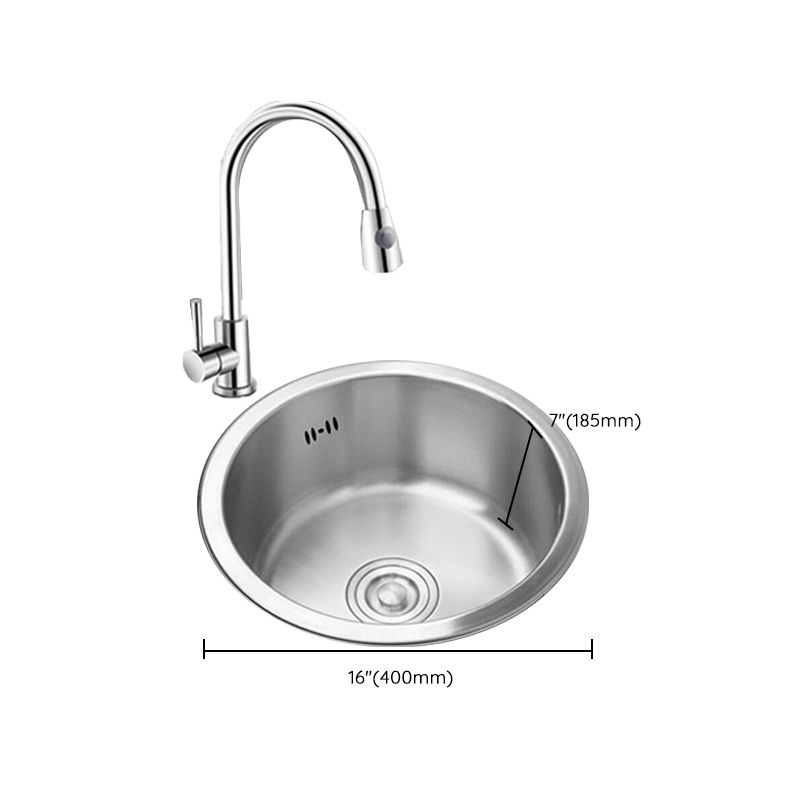 Round Kitchen Sink Stainless Steel Drop-In Basket Strainer Kitchen Sink with Faucet