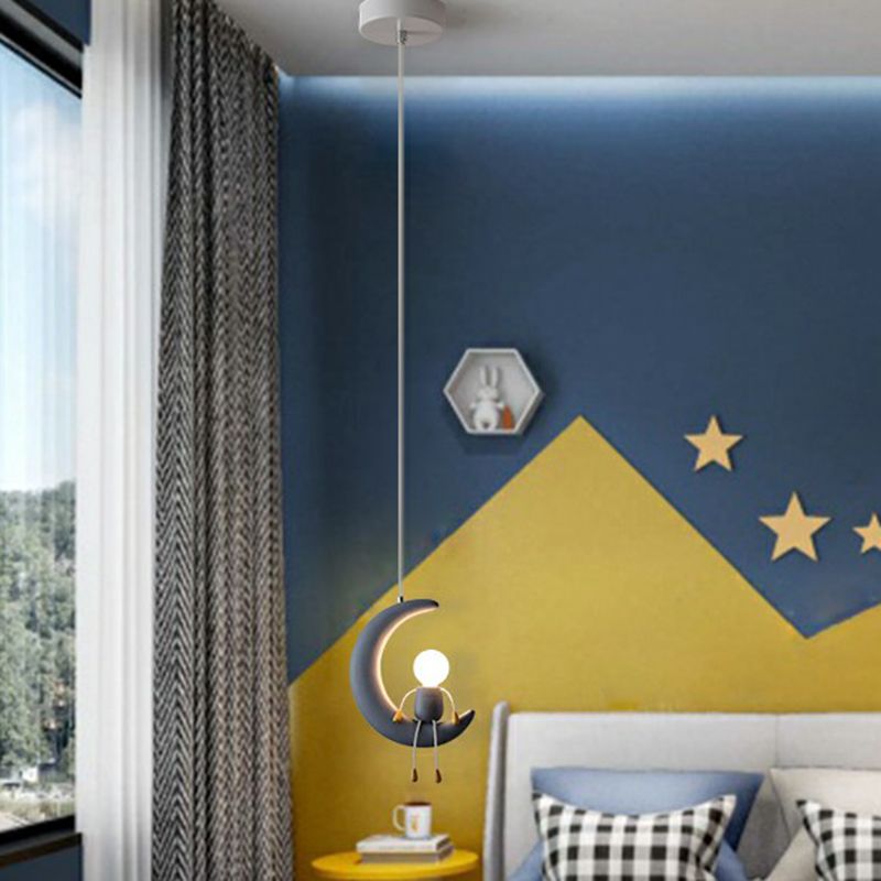 Figura di luna e bastoncino appeso alla luce in resina creativa a 1 testa ciondolo per la camera da letto per bambini